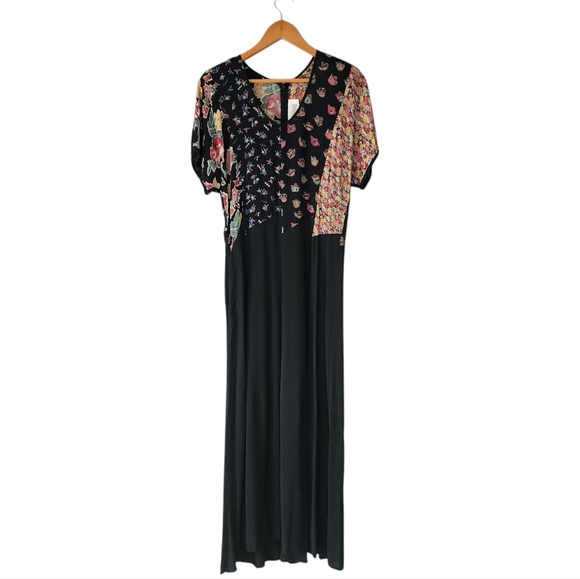 Vintage 90’s 701 California Black Multifloral Print Maxi Dress Size Medium - Picture 1 of 12